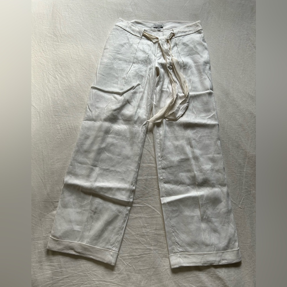 Bebe White Linen Blend Trousers with Fabric Tie Belt - Picture 13 of 15